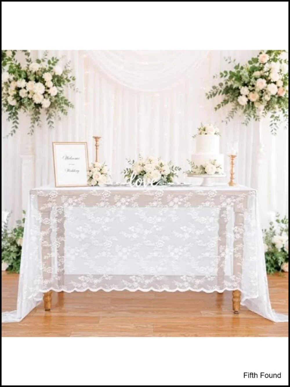 Rectangular Lace Tablecloth Set 5 Pieces Vintage Embroidered Floral Wedding Tea